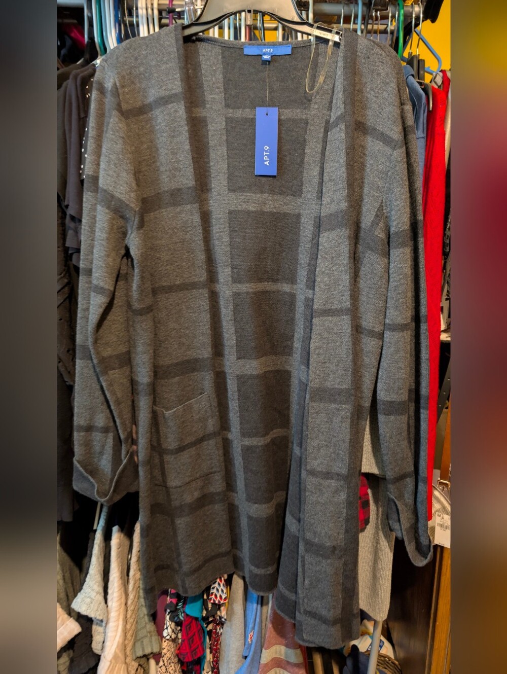 Kohl's Apt. 9 Women's Gray Windowpane Open-Front Cardigan